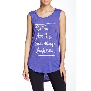 NWT Womens New Pink Lotus Purple Top M Logo Yoga Run Love Smile Be Free Laugh